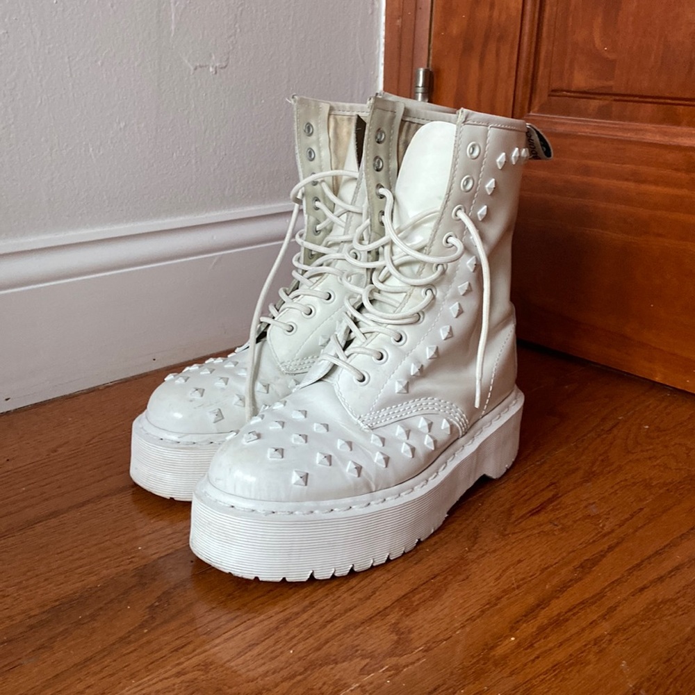 White studded platform boot